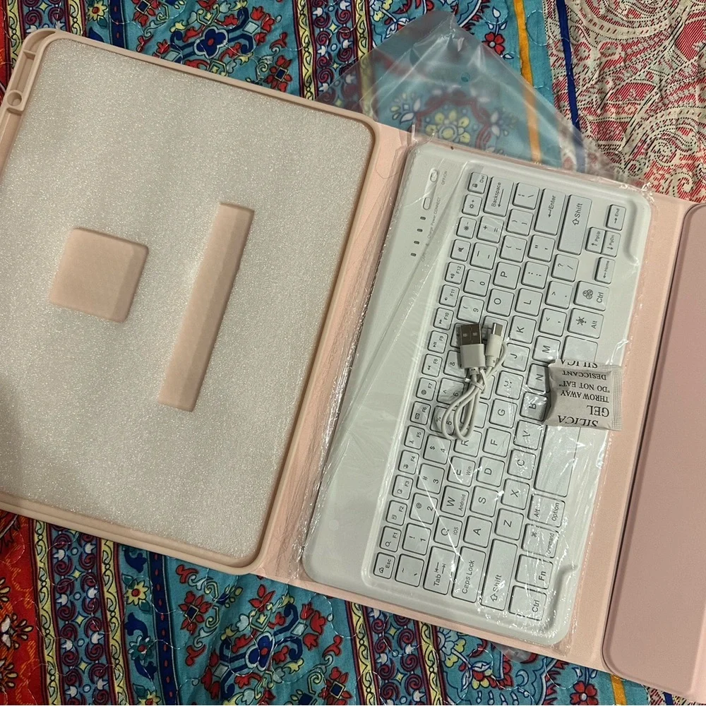 Pink/White Bluetooth Keyboard with USB Cable